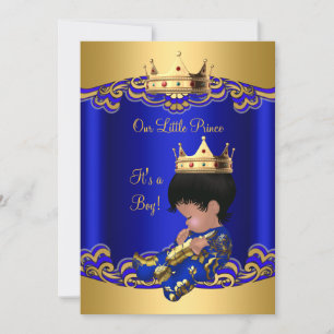 Prince Boy Baby Shower Blue African American 3a Einladung