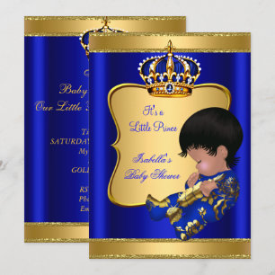 Prince Boy Baby Shower Blue African American Einladung