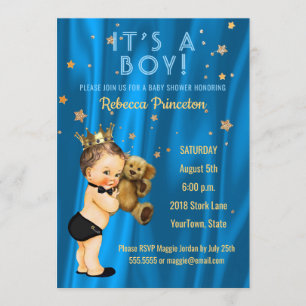 Prince Boy Baby Shower Einladung Blue Gold Stars