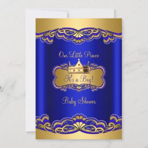 Prince Boy Baby Shower Royal Blue Gold Crown Einladung