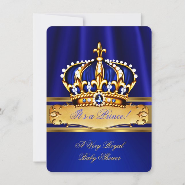Prince Boy Baby Shower Royal Blue Gold Einladung (Vorderseite)