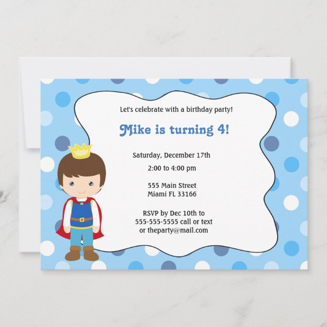 Prince Boy Birthday Einladung (Vorderseite)