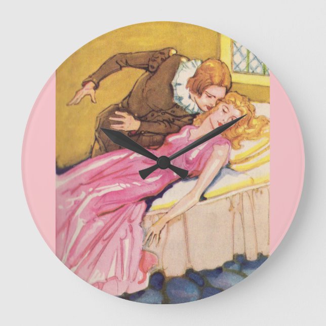 Prince Charming küsst Schlaf Schönheit Große Wanduhr (Vorderseite)