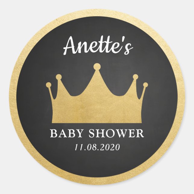 Prince Crown | Baby Dusche Gold Foil | Kopfbrett Runder Aufkleber (Vorderseite)