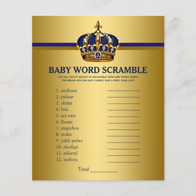 Prince Crown Baby Showspiele Word Scramble (Vorderseite)
