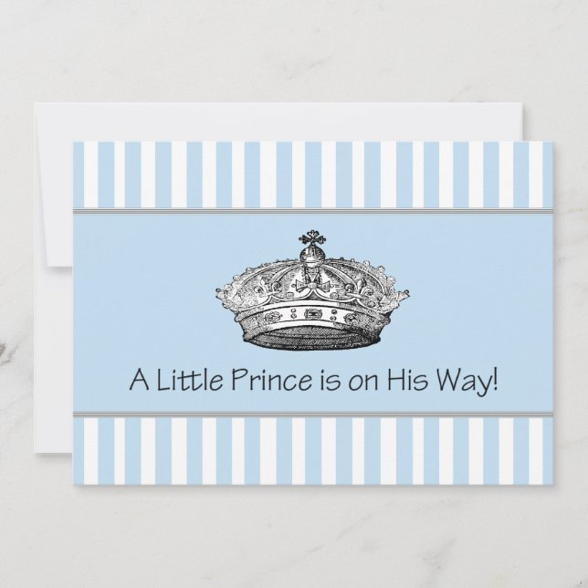 Prince Crown Blue White Baby Boy Dusche Einladung (Vorderseite)