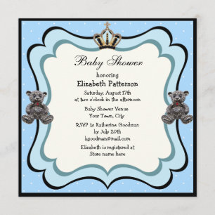 Prince Crown & Teddy Bear Jewels Boy Baby Dusche Einladung