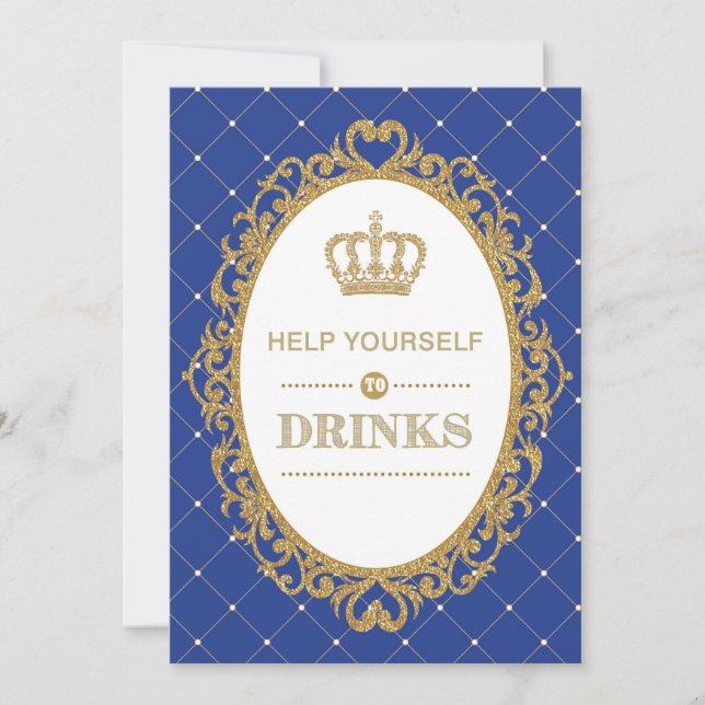 Prince Drinks Sign Royal Gold Baby Dusche Dekorati Einladung (Vorderseite)