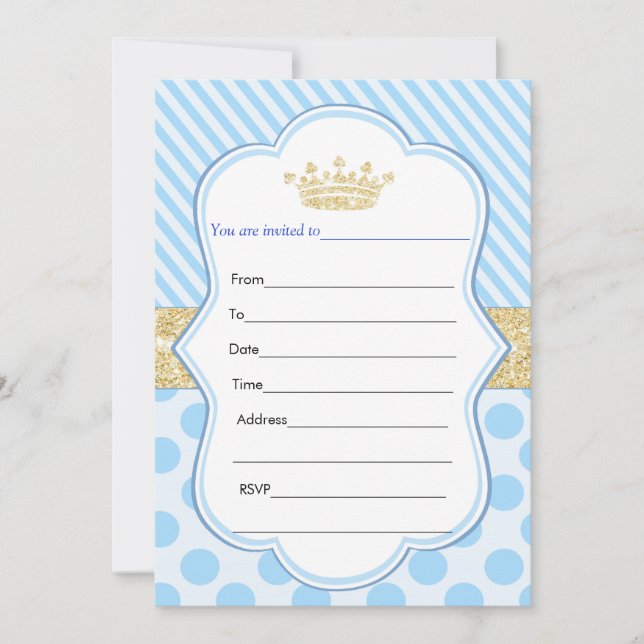 Prince Gold Glitter Birthday Invitation complètent (Devant)