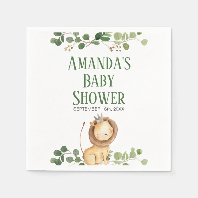 Prince Greenery Lion Baby Shower Napkins Serviette (Vorderseite)