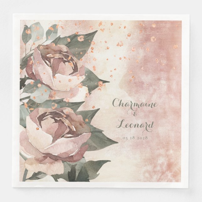 Prince Jardinier Pink Rose Gold Wedding Serviette (Vorderseite)