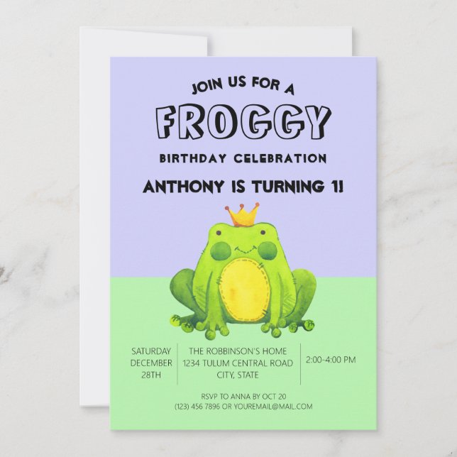 Prince Lila Abstrakt Modern Frog Einladung (Vorderseite)