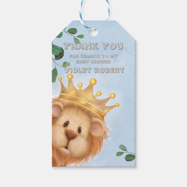Prince Lion Golden Crown Babydusche Vielen Dank Geschenkanhänger (Vorderseite)