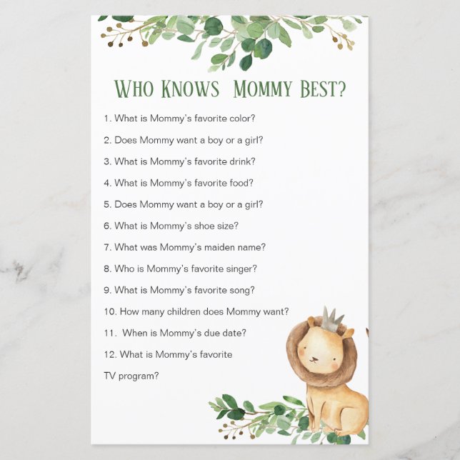 Prince Lion Greenery, der Mommy Best Game kennt (Vorderseite)