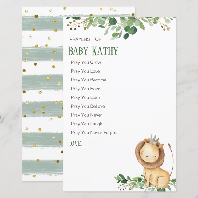 Prince Lion Greenery Floral Gebete für Baby (Vorne/Hinten)