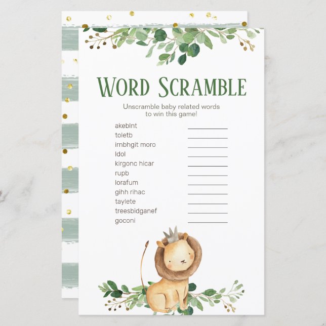 Prince Lion Greenery Floral Word Scramble (Vorne/Hinten)