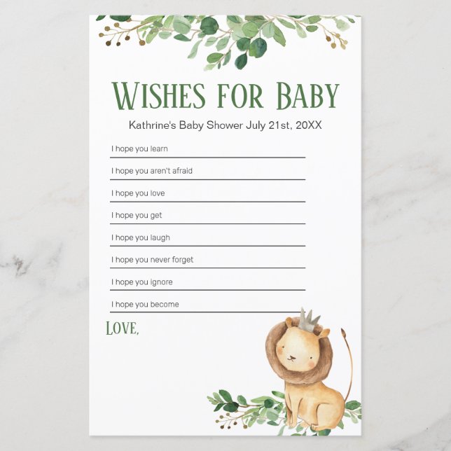 Prince Lion Greenery Floral wünscht sich ein Baby (Vorderseite)