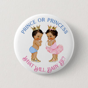 Prince oder Princess Gender Reveal Pink Blue Gold Button