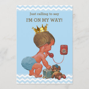 Prince on Phone Baby Dusche Chevrons Blue Einladung