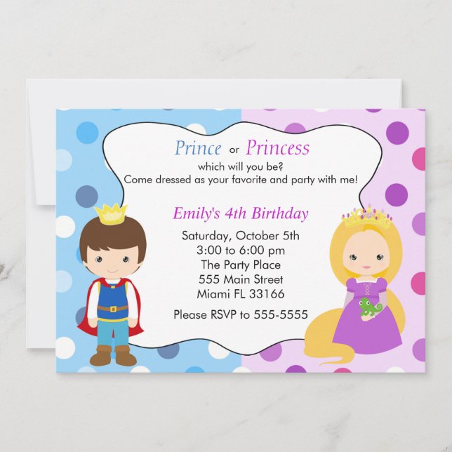 Prince Princess Invitation Anniversaire de enfant  (Devant)