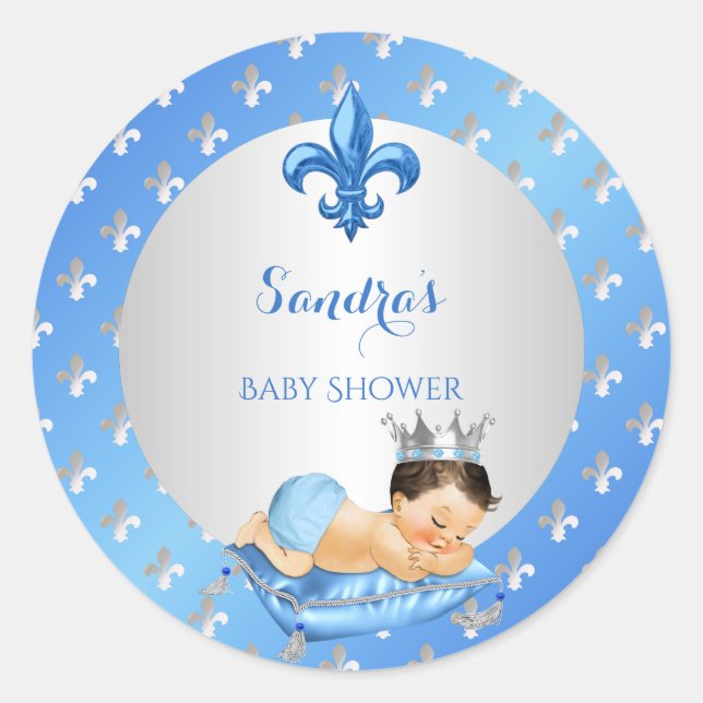 Prince Royal Baby Blue & Silver Pillow Runder Aufkleber (Vorderseite)