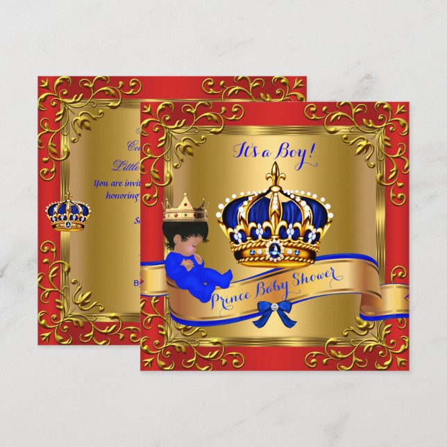 Prince Royal Baby Shower Boy Red Blue Gold 4 Einladung (Vorne/Hinten)