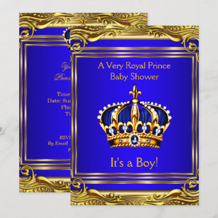 Prince Royal Blue Baby Shower Gold Boy Einladung