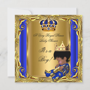 Prince Royal Blue Baby Shower Gold Ethnic Boy Einladung