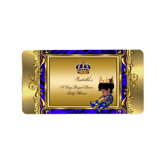 Prince Royal Blue Baby Shower Regal Gold Boy Adressaufkleber (Vorne)