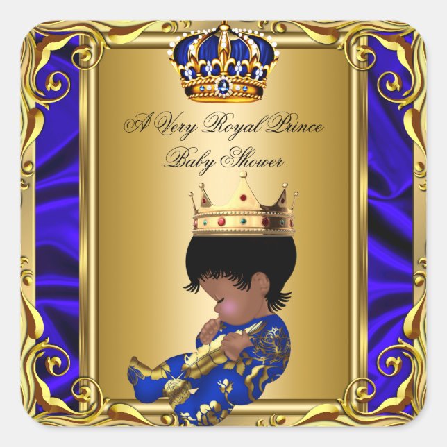 Prince Royal Blue Baby Shower Regal Gold Boy Quadratischer Aufkleber (Vorderseite)