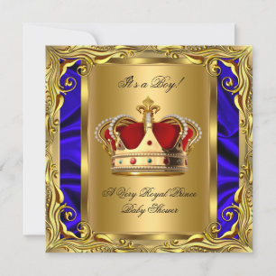 Prince Royal Blue Baby Shower Regal Red Gold Boy 4 Einladung