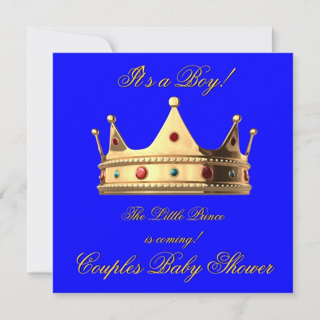 Prince Royal Blue Boy Baby Shower Crown Einladung (Vorderseite)
