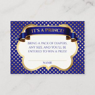Prince Royal Blue Gold Crown Diaper Raffle Begleitkarte