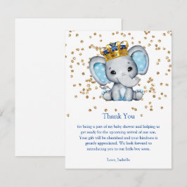 Prince Royal Blue Gold Elephant Boy Baby Dusche Einladung