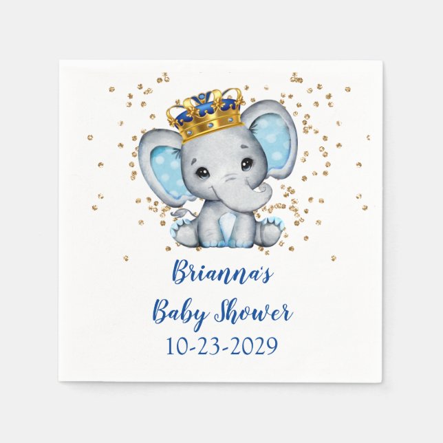Prince Royal Blue Gold Elephant Boy Baby Dusche Serviette (Vorderseite)