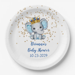 Prince Royal Blue Gold Elephant Boy Baby Shower Pa Pappteller