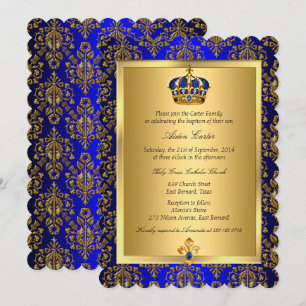 Prince Royal Blue Regal Crown Taufe Einladung