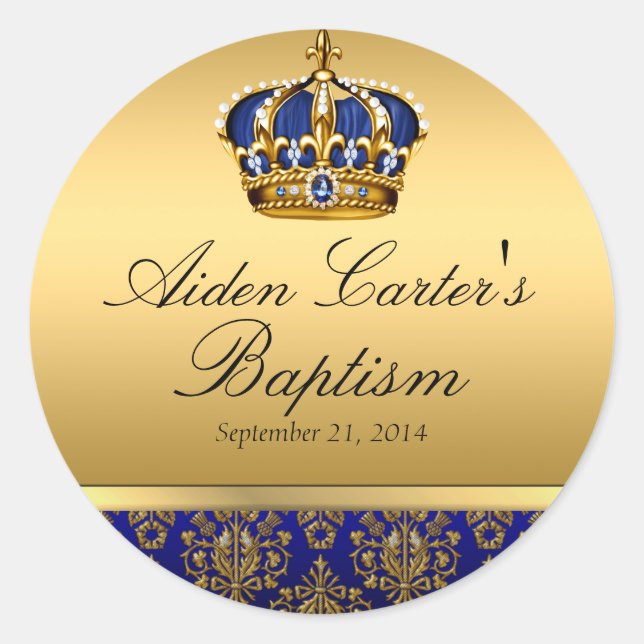 Prince Royal Blue Regal Crown Taufsticker Runder Aufkleber (Vorderseite)