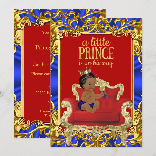 Prince Royal Blue Throne Baby Shower Ethnic Einladung (Vorne/Hinten)