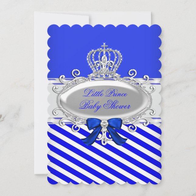 Prince Royal Boy Baby Dusche Blue White Strip Einladung (Vorderseite)