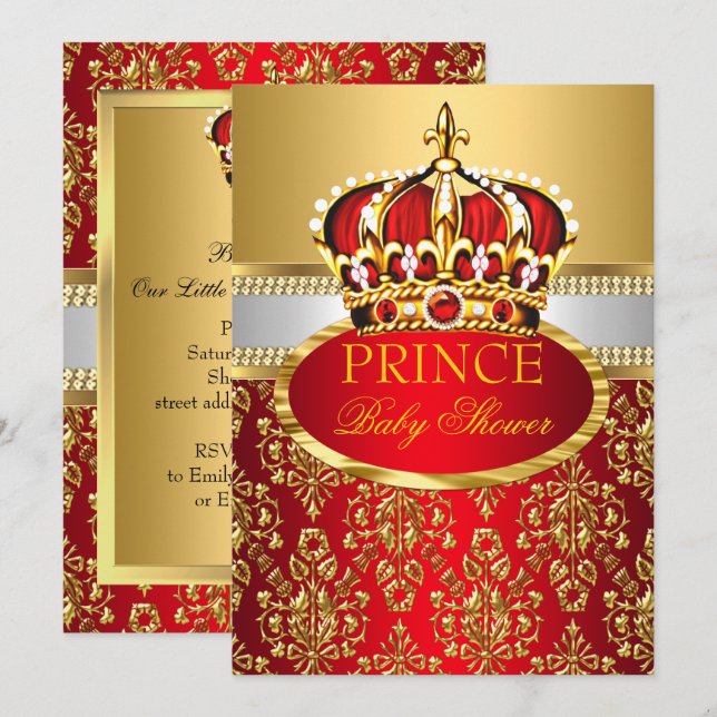 Prince Royal Red Crown Baby Shower Einladung (Vorne/Hinten)