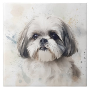 Prince Shih Tzu Hund, Wasserfarben Haustier Fliese