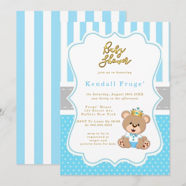 Prince Teddy Bear Baby Showdusche lädt ein (Vorne/Hinten)