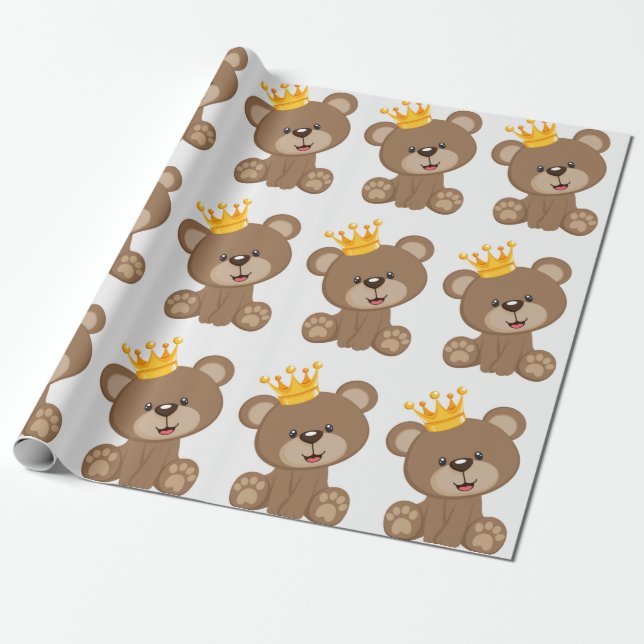 Prince Teddy Bear Boy Baby Dusche Geschenkpapier (Ungerollt)