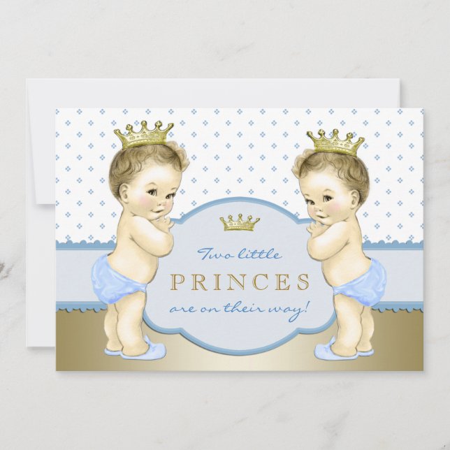 Prince Twin Boy Baby Shower Einladung (Vorderseite)