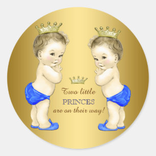 Prince Twin Boy Baby Shower Runder Aufkleber
