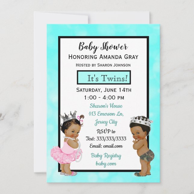 Prince und Princess Twins Baby Dusche Einladung (Vorderseite)