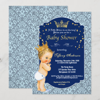 Prince Vintage Babydusche königsblau Einladung