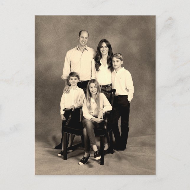 Prince William und Familie Dec 2023 stilisiert Postkarte (Vorderseite)