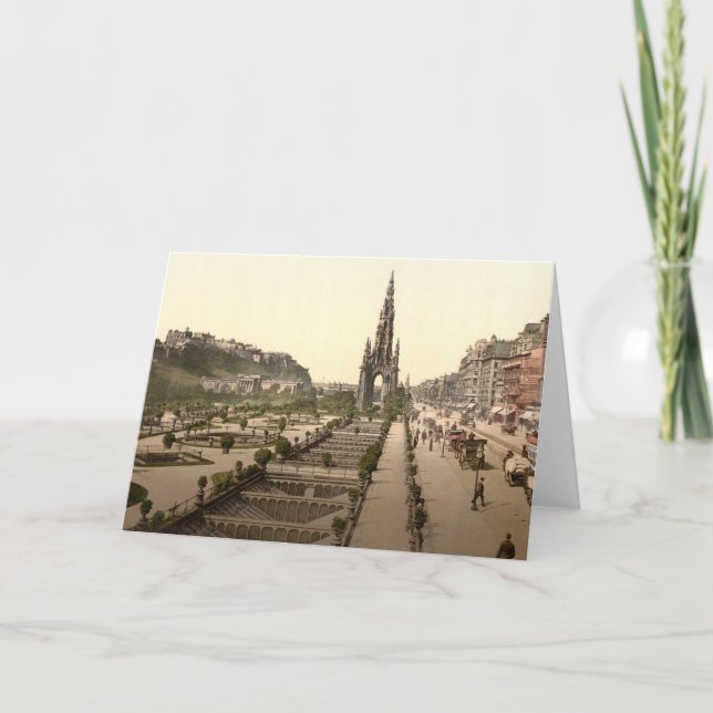 Princes Street, das Schloss und das Scott Monument Karte (Vorderseite)